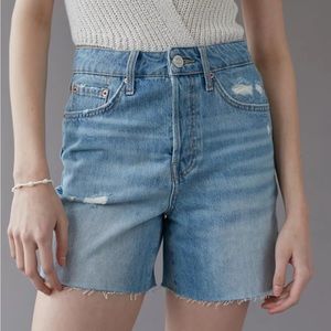 BDG Urban 90s Denim Long Inseam Distressed Cutoff Jean Shorts Light Medium Wash
